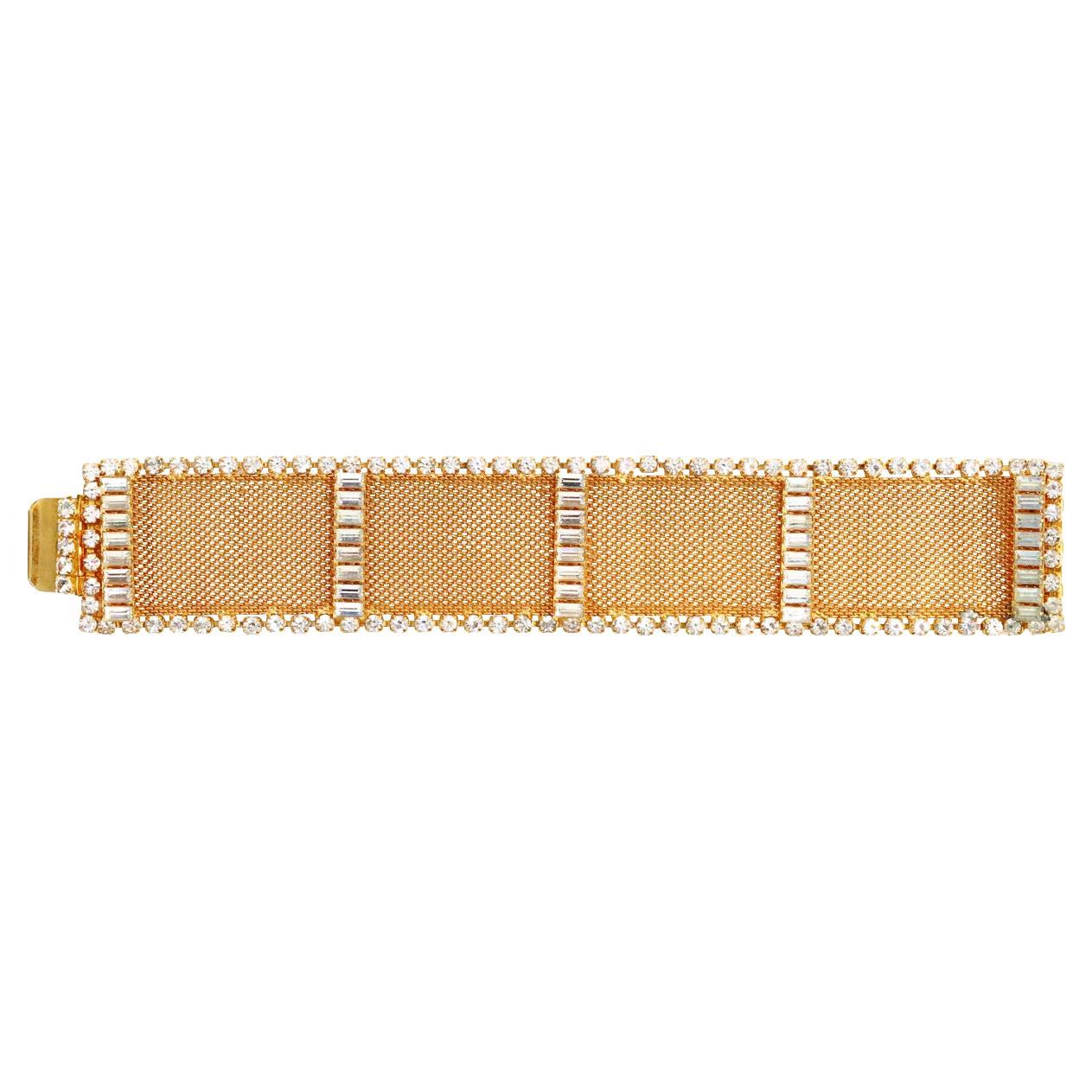 Vintage Delillo Gold Mesh mit Kristallen Armband, ca. 1970er Jahre