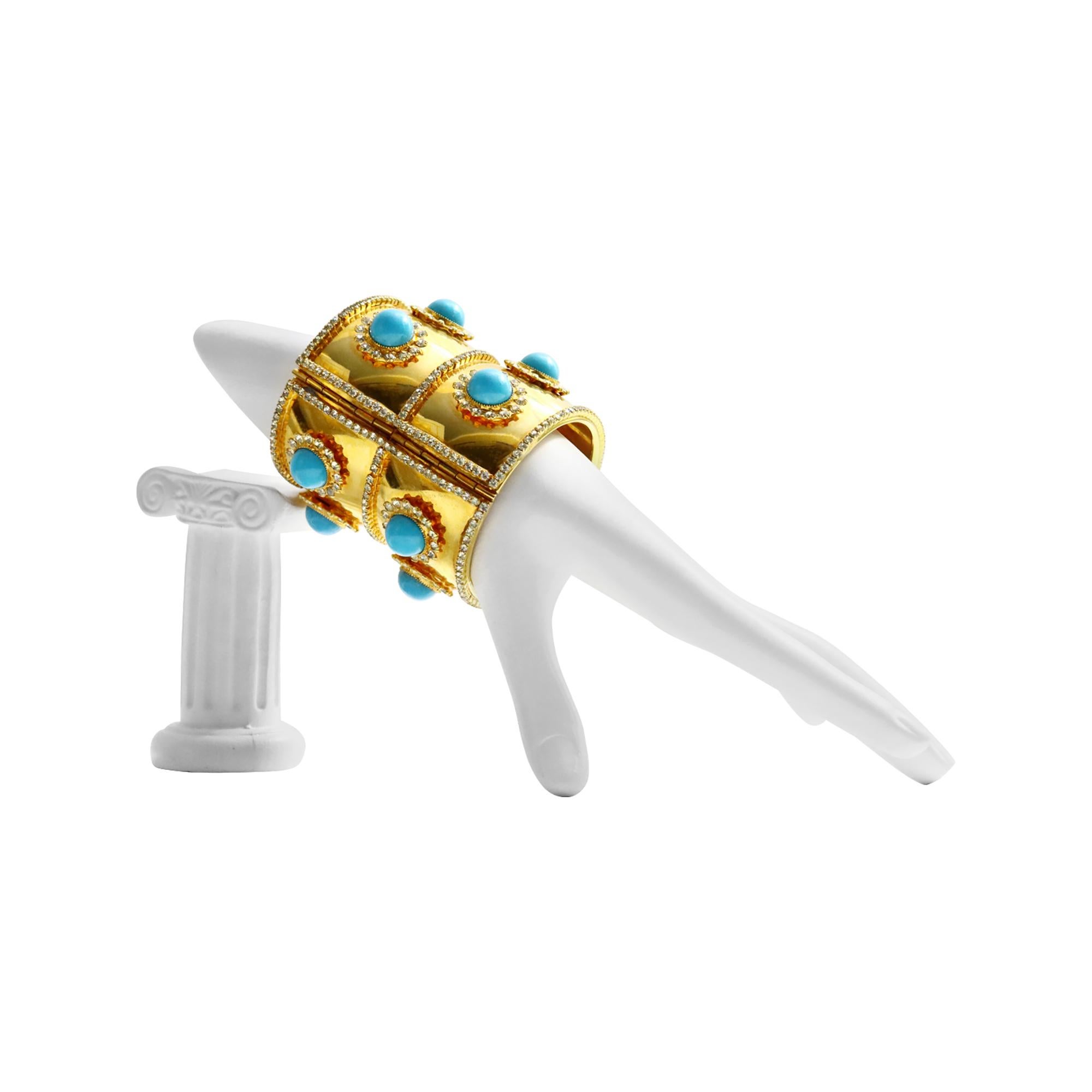 DeLillo-Armband aus goldfarbenem Kristall mit türkisfarbenem Faux-Turquoise, ca.!970er im Angebot 2