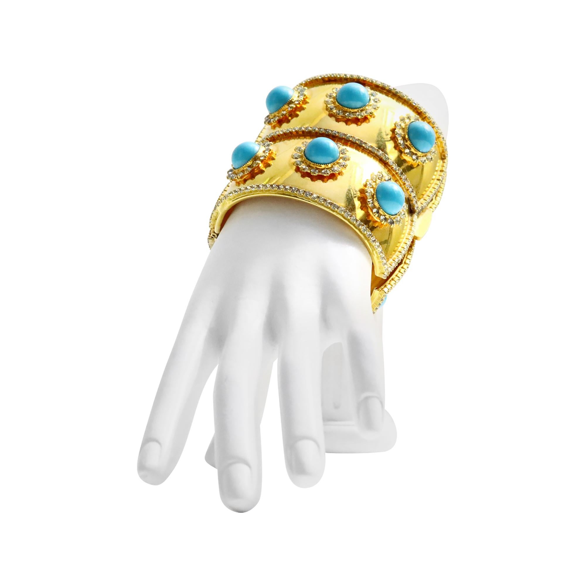 DeLillo-Armband aus goldfarbenem Kristall mit türkisfarbenem Faux-Turquoise, ca.!970er (Moderne) im Angebot