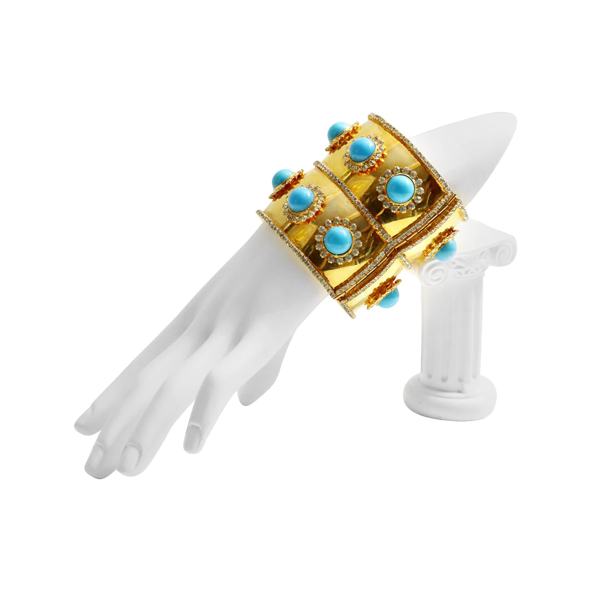 DeLillo-Armband aus goldfarbenem Kristall mit türkisfarbenem Faux-Turquoise, ca.!970er im Zustand „Gut“ im Angebot in New York, NY