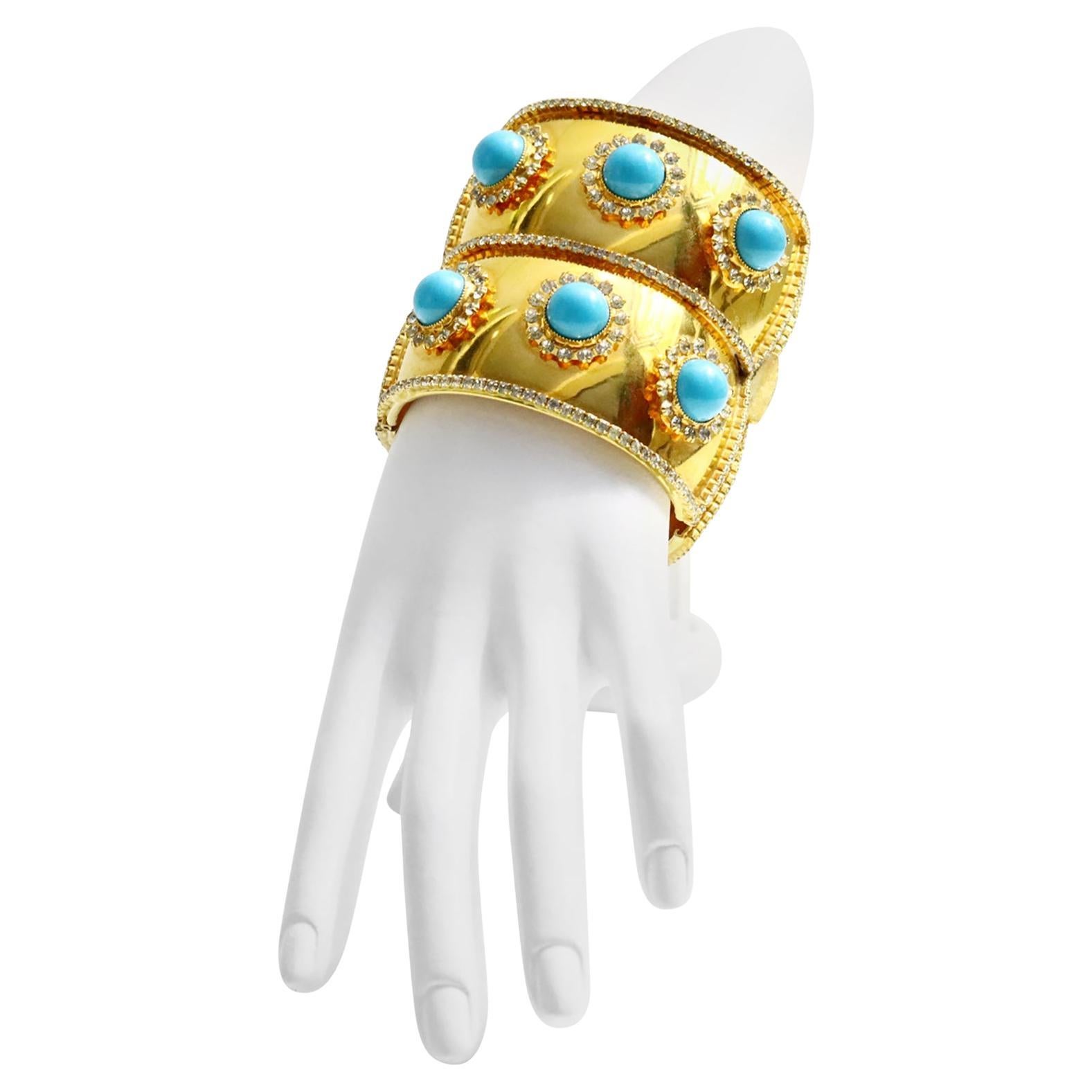 DeLillo-Armband aus goldfarbenem Kristall mit türkisfarbenem Faux-Turquoise, ca.!970er