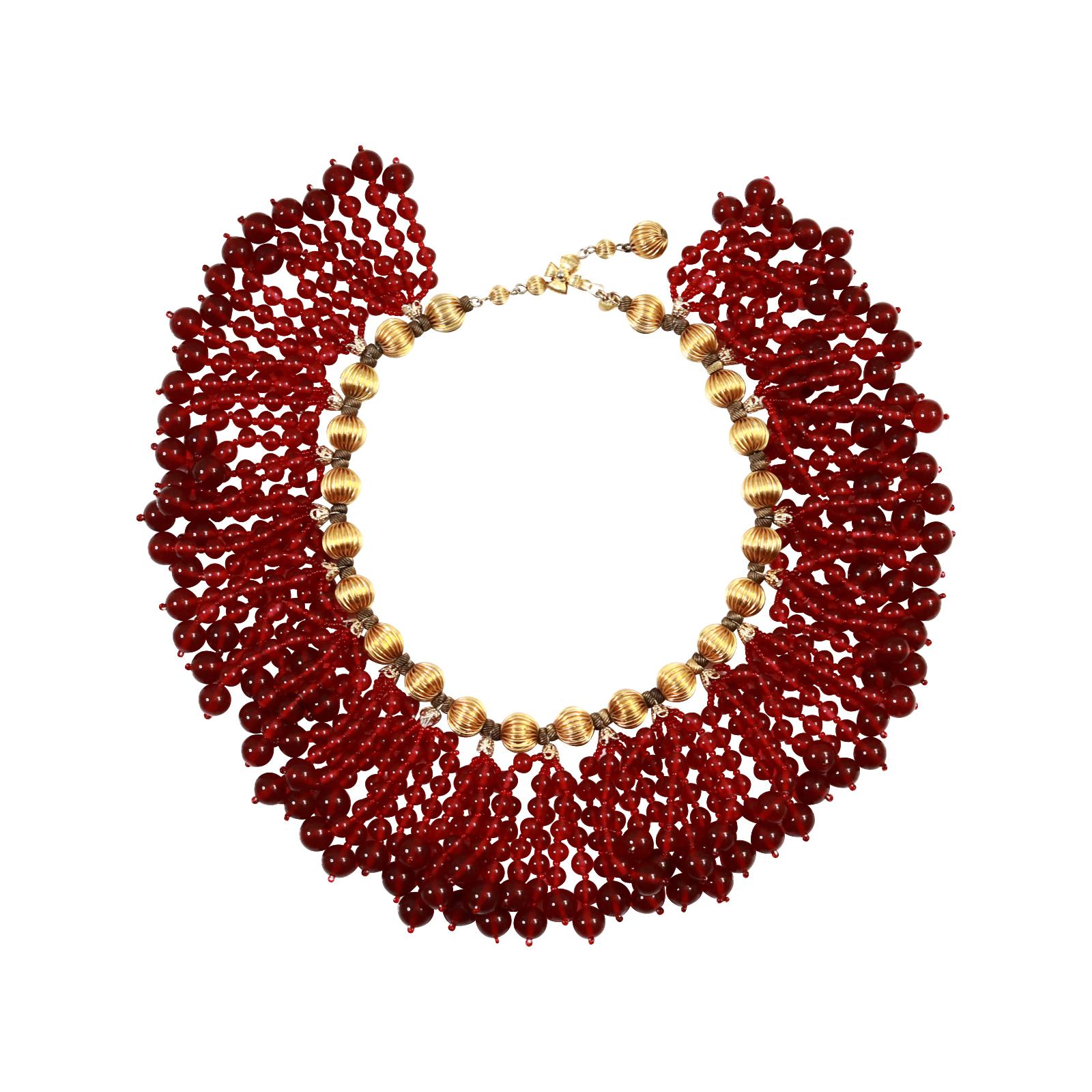 Vintage deLillo Goldfarbene Vintage-Halskette mit roten baumelnden Perlen, ca. 1970er Jahre im Angebot 1