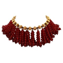 Vintage deLillo Gold Tone with Red Dangling Beads Necklace Circa 1970's