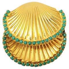 Vintage DeLillo Goldtone Faux-Jade Two Clam Shells Hair or Scarf Clip