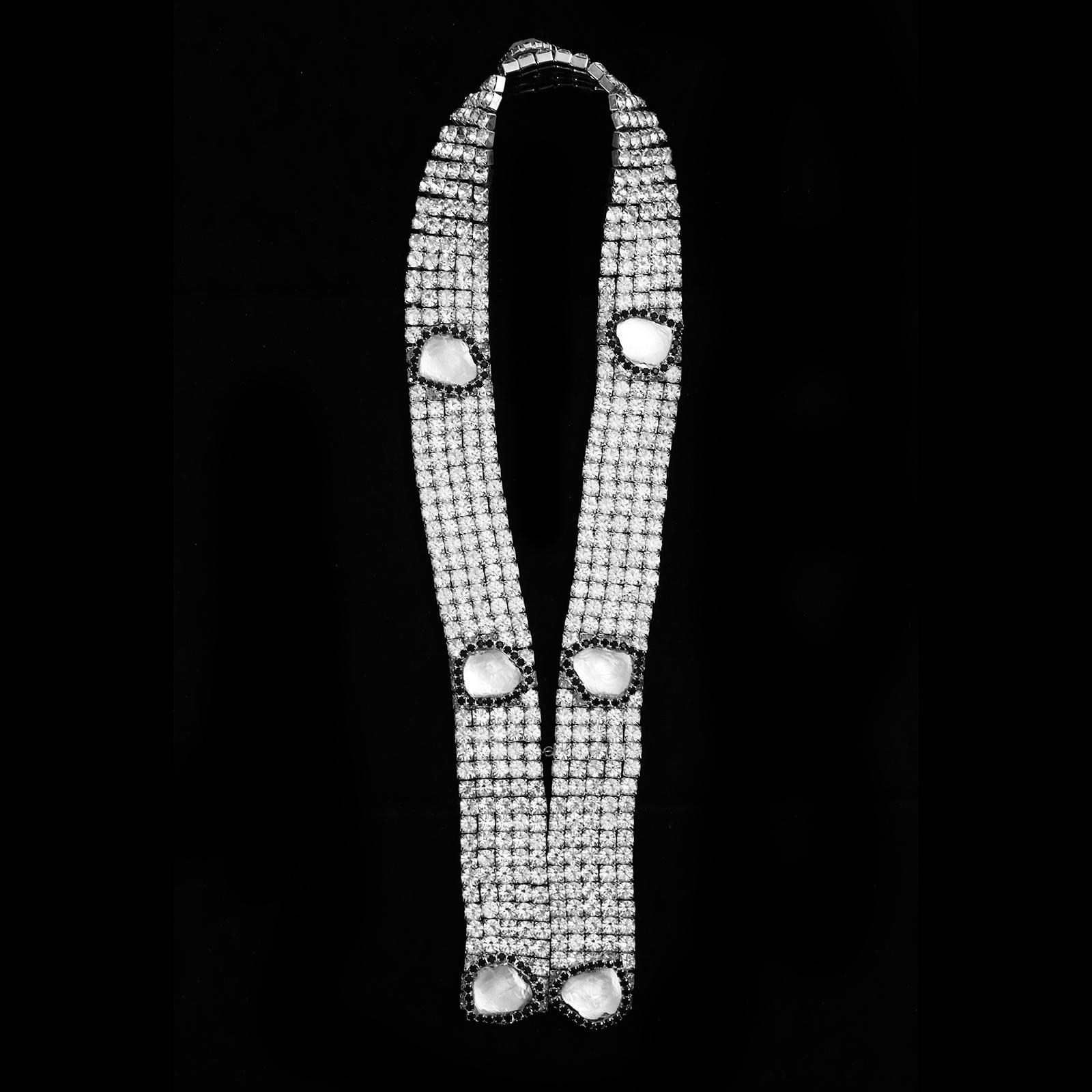 Vintage Delillo Necklace with Quartz Pieces and Black Crystals Circa 1970s 6