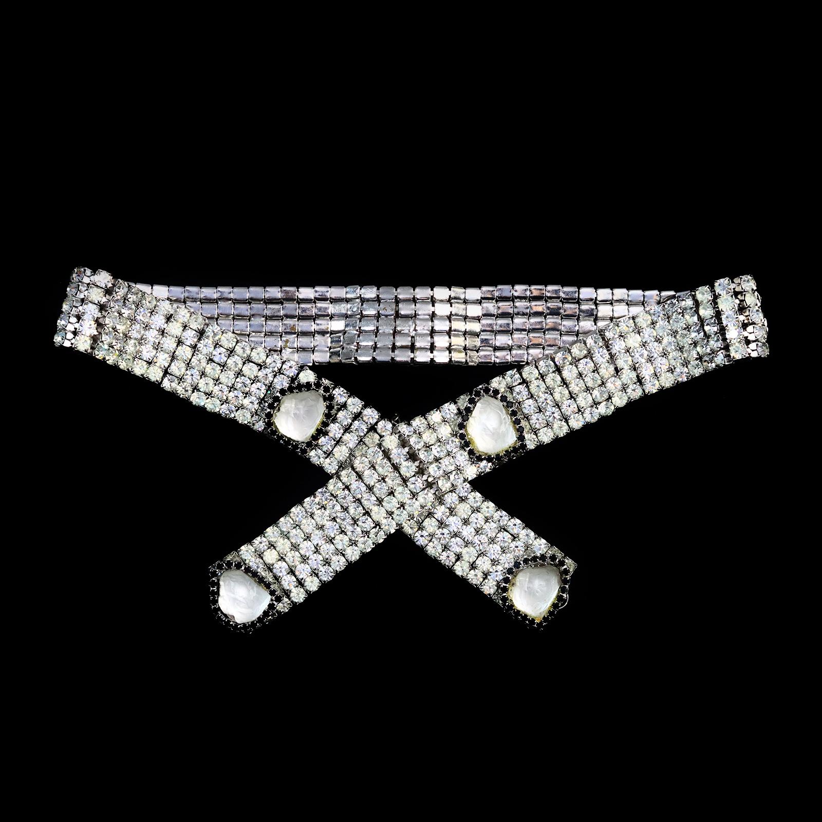 Vintage Delillo Necklace with Quartz Pieces and Black Crystals Circa 1970s 2