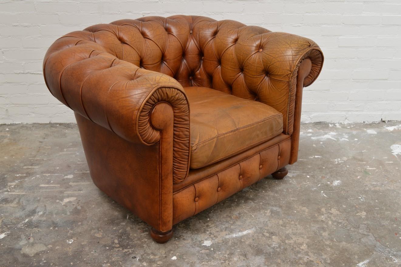 English Vintage Delta Chesterfield Chair in Cognac Leather