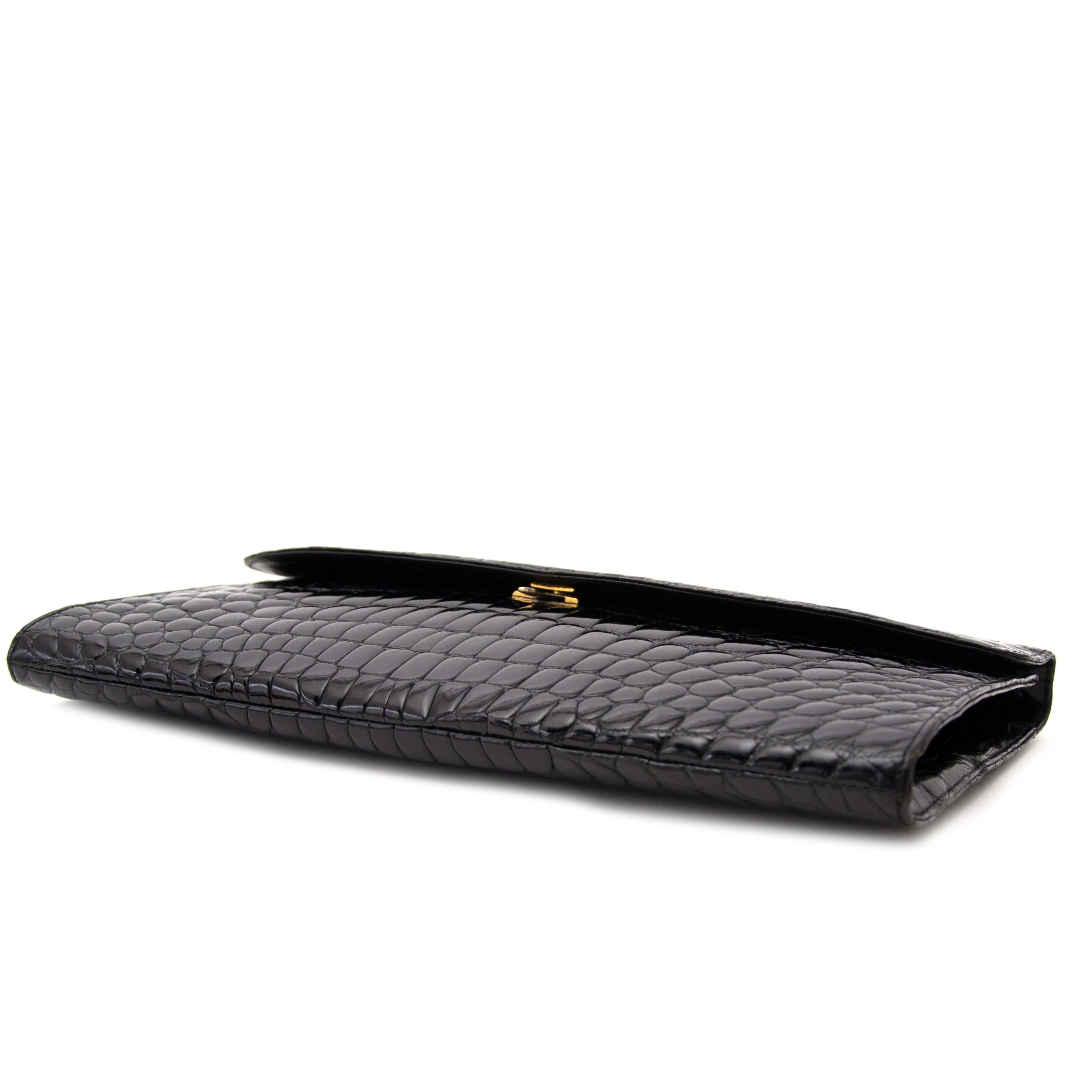 Women's Vintage Delvaux Black Croco Clutch