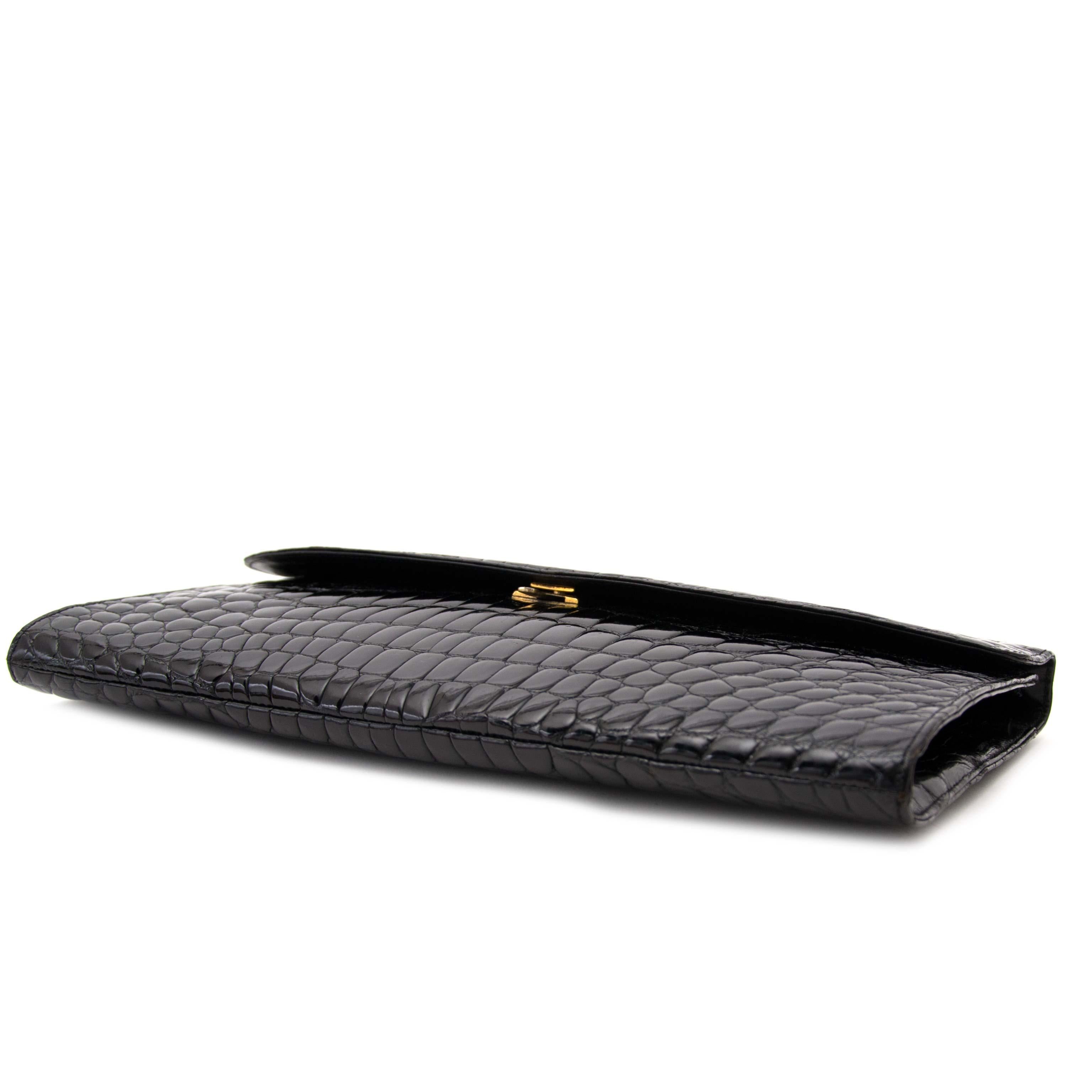 Women's Vintage Delvaux Black Croco Clutch 