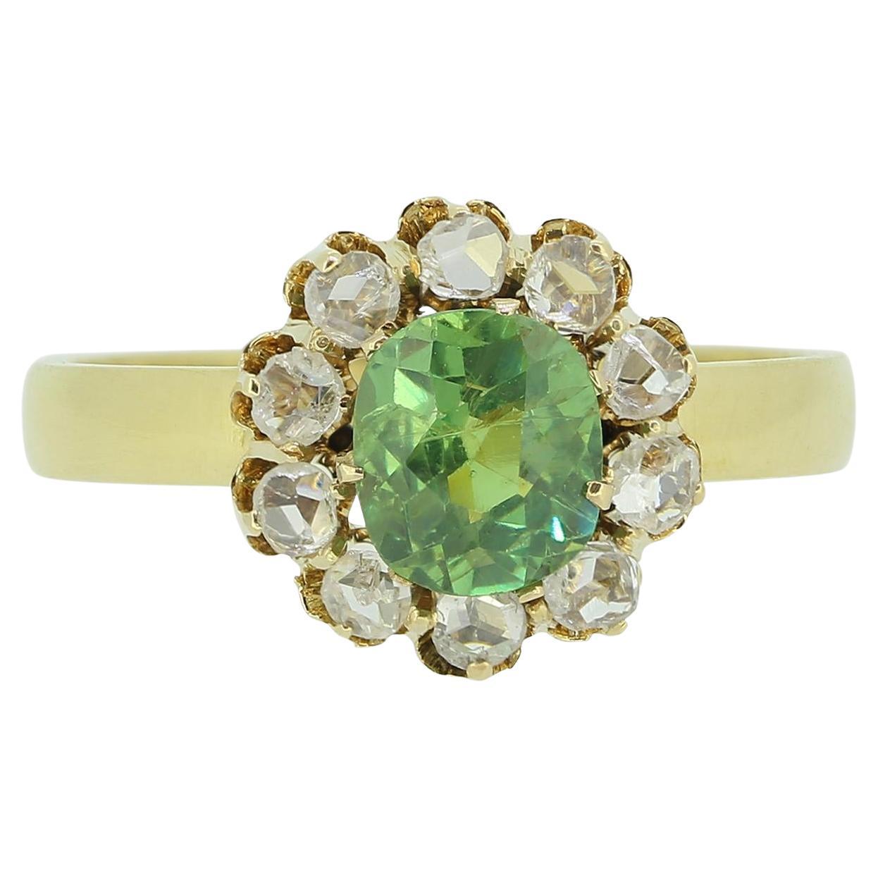 Anello a grappolo con demantoide e diamante vintage in vendita