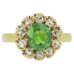 Vintage Demantoid Garnet and Diamond Cluster Ring