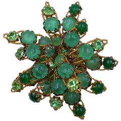 Vintage DeMario Green Poured Glass Round Brooch 1970's