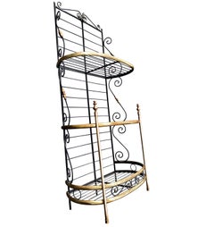 Vintage Demilune Bakers Rack with Brass Decorations