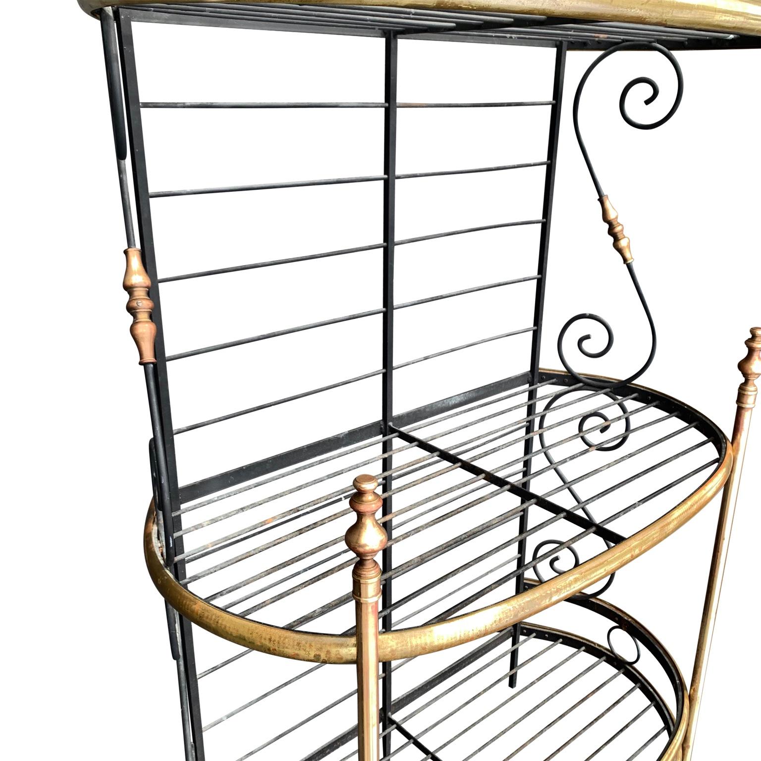 Vintage Demilune Bakers Rack with Brass Decorations In Good Condition In Haddonfield, NJ