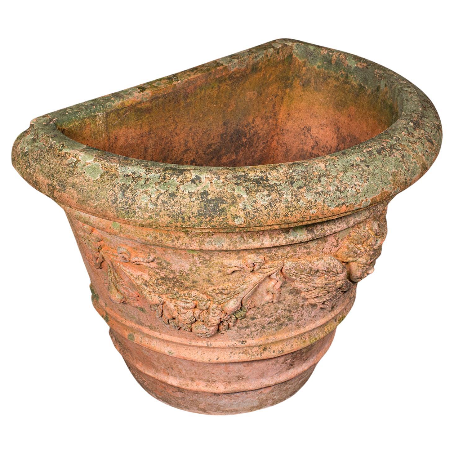 Vintage Demi Lune Planter, Italian Terracotta Jardiniere, Impruneta, Mid Century For Sale