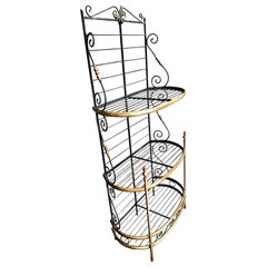 Vintage Demilune Bakers Rack with Brass Decorations