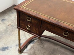 Vintage Demilune Campaign Style Desk By Sligh - Burl + Brass Entry Table