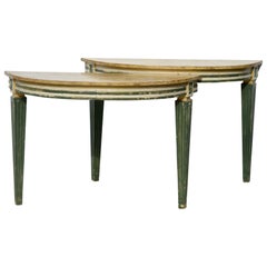 Vintage Demilune Consoles Having Faux Marble Tops, a Pair
