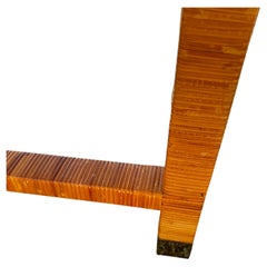 Vintage Demilune Laminate Top Rattan and Brass Console Table