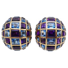 Vintage Demner Gemstones 18k Yellow Gold Earrings