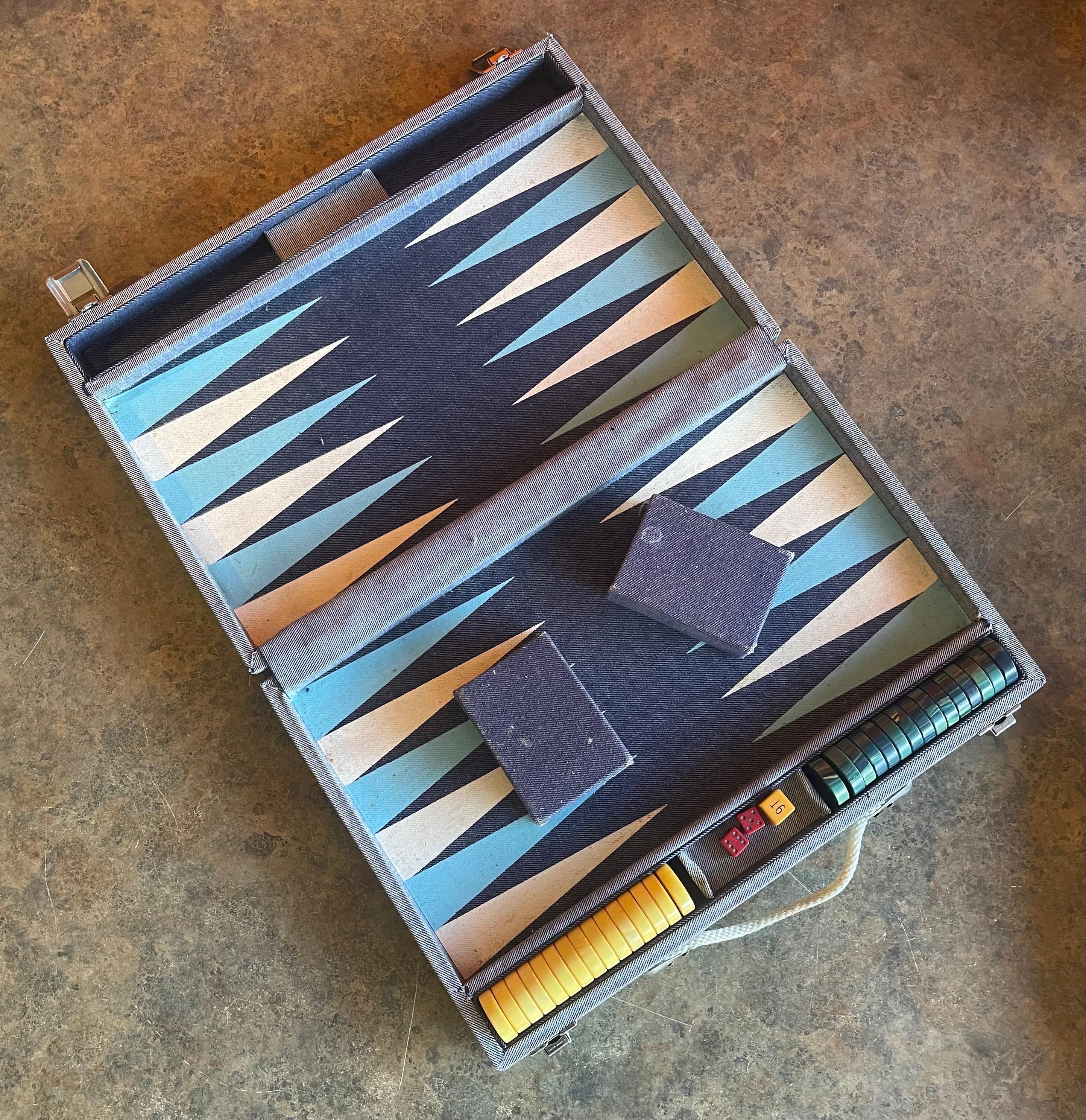 Vintage Denim & Bakelite Backgammon Set 10