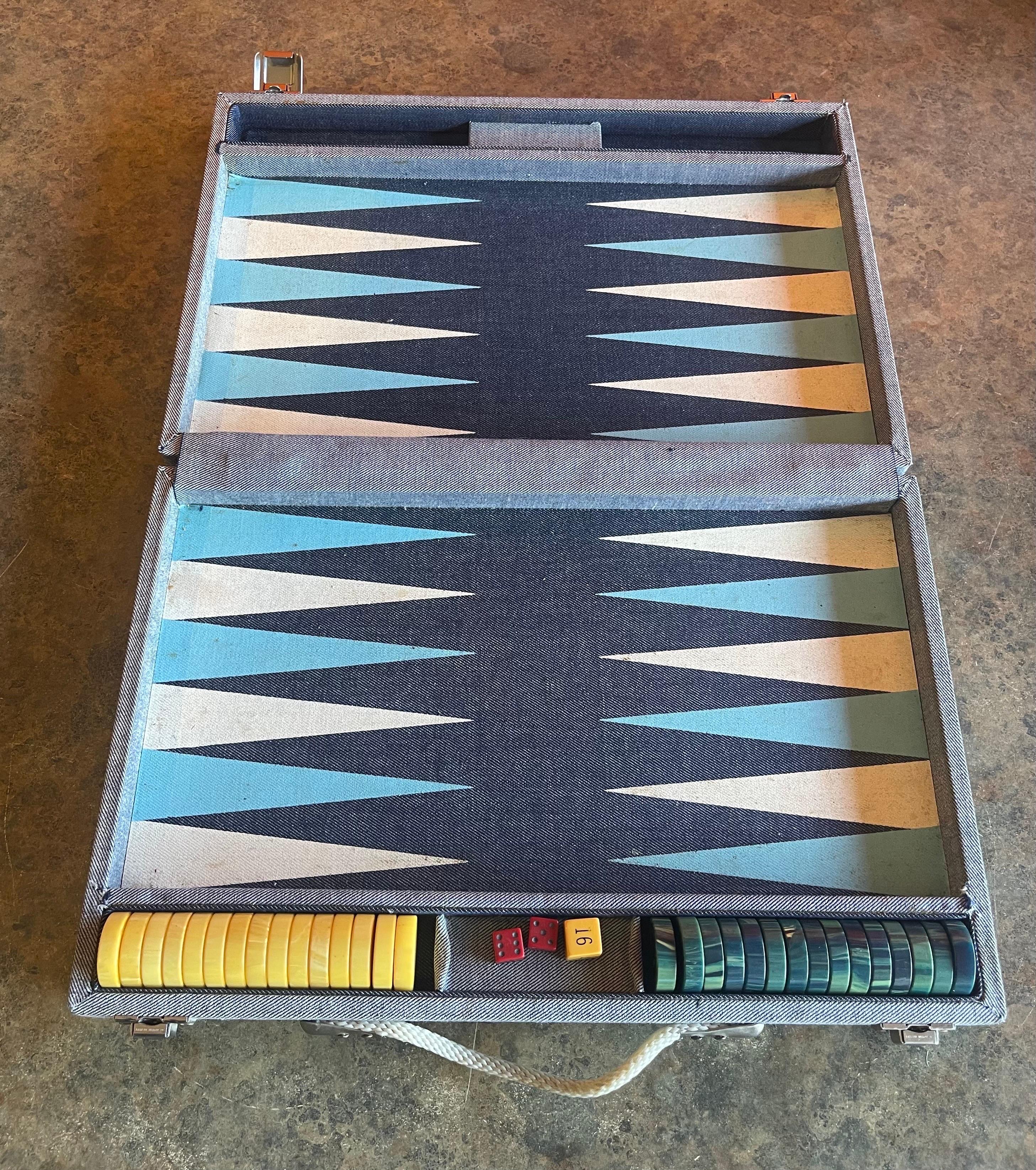 20th Century Vintage Denim & Bakelite Backgammon Set