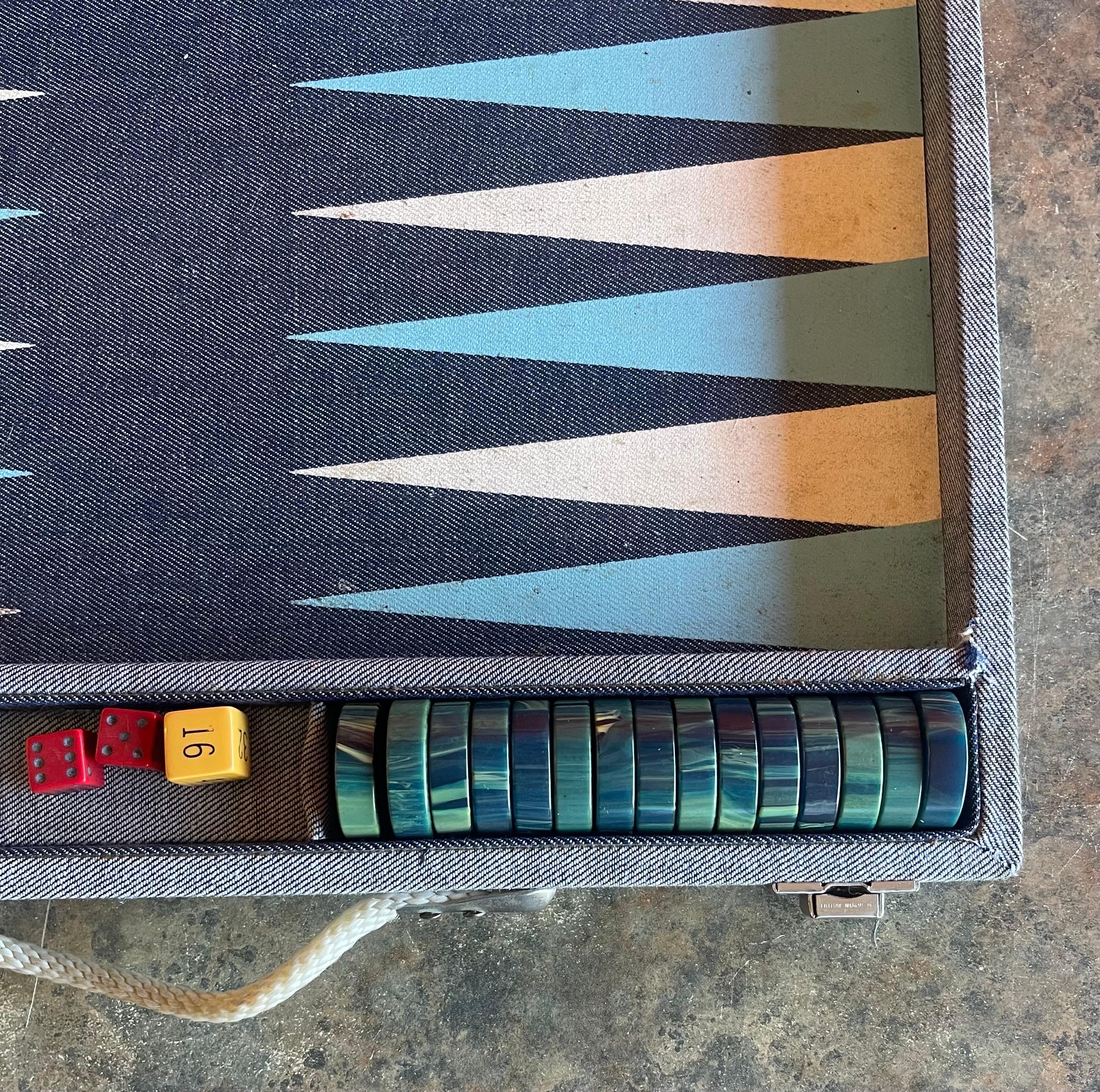 Vintage Denim & Bakelite Backgammon Set 1