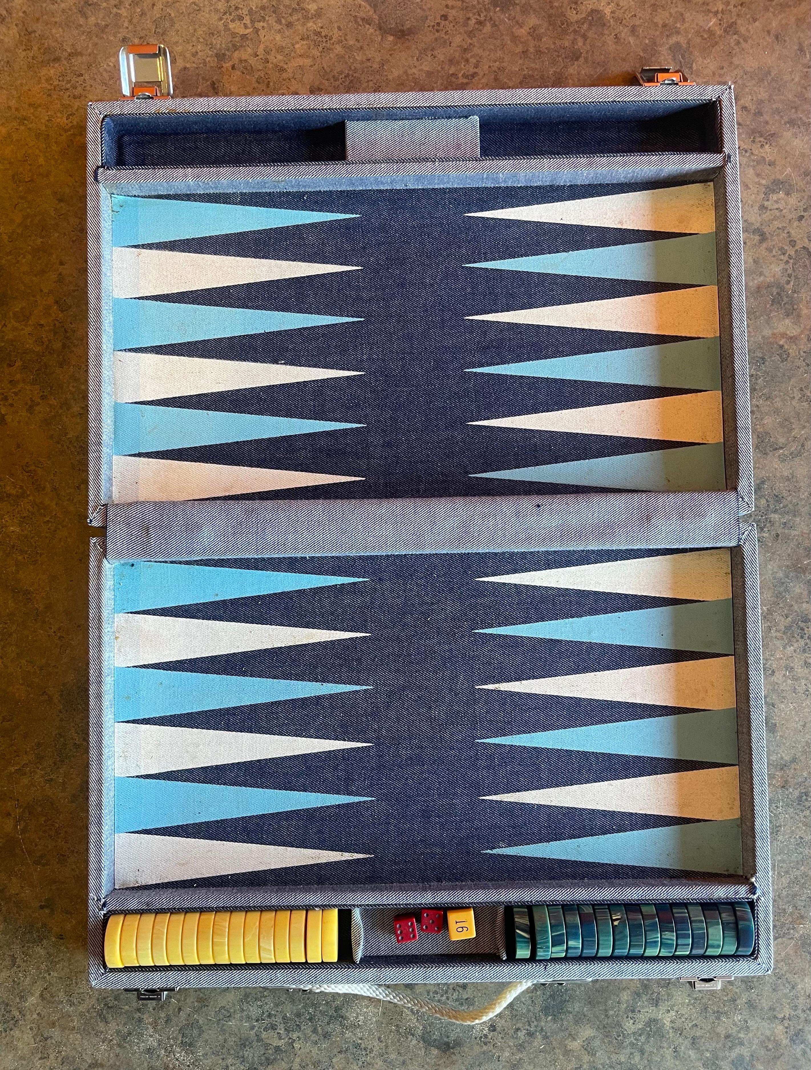 Vintage Denim & Bakelite Backgammon Set 3