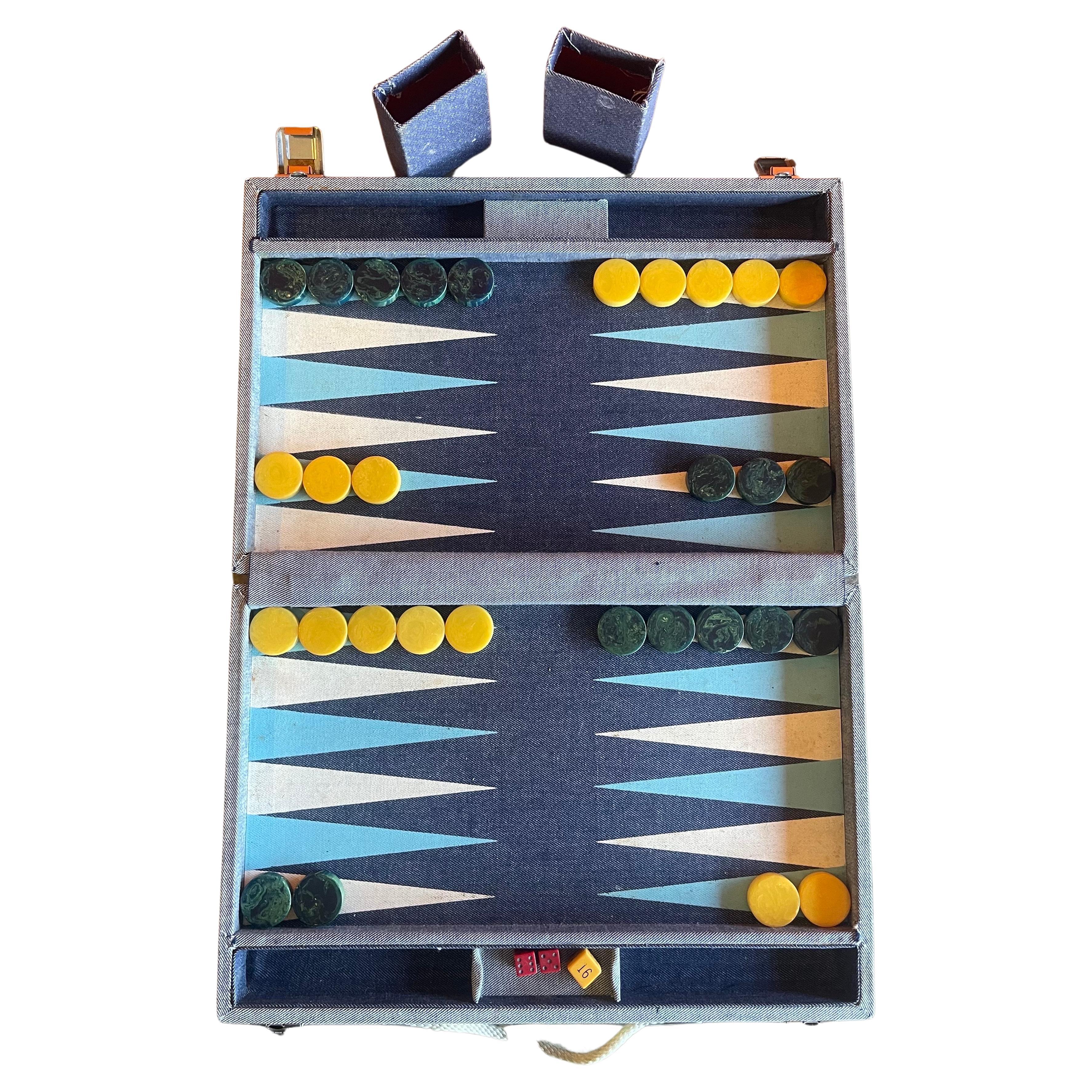 Vintage Denim & Bakelite Backgammon Set