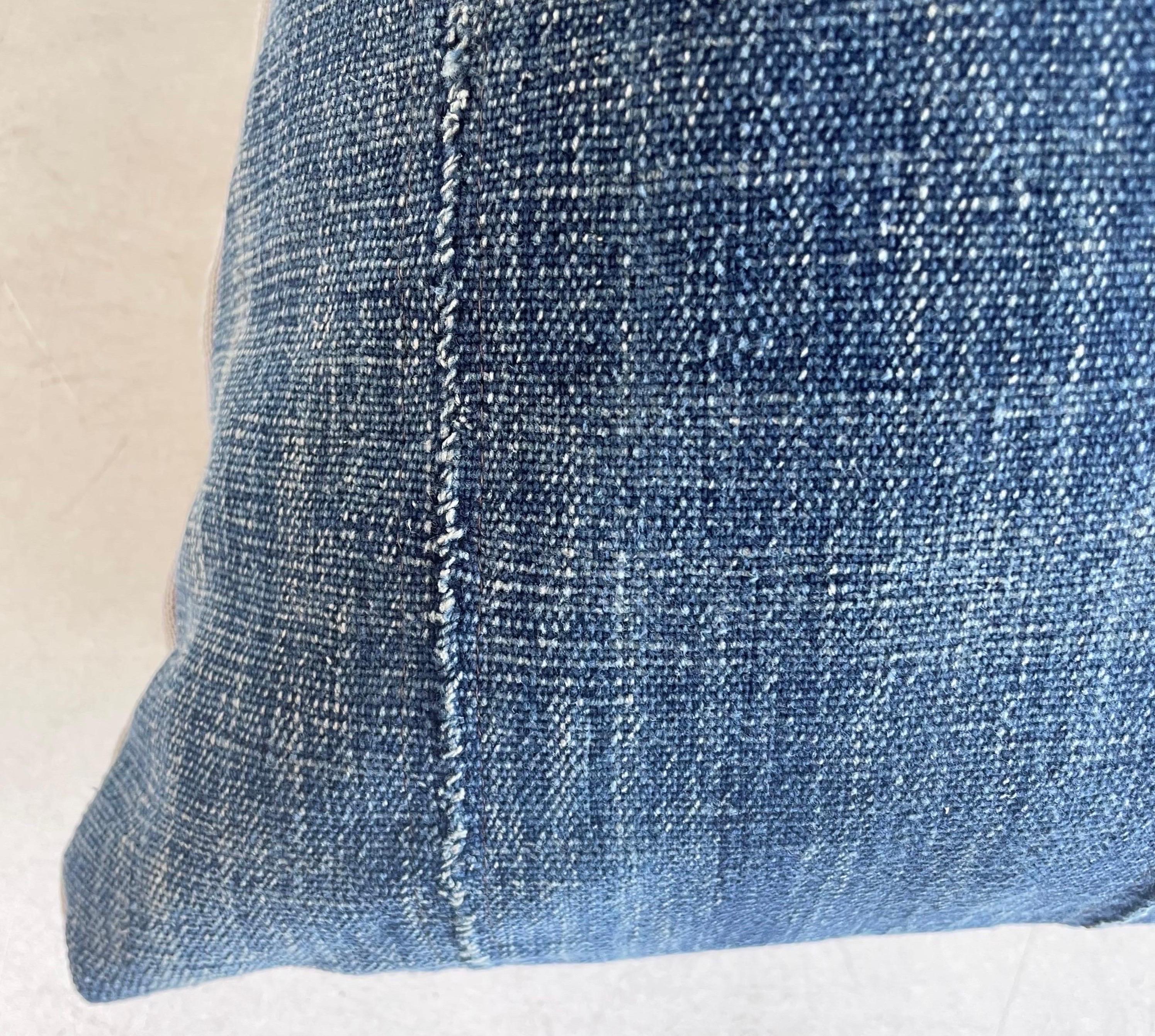 Linen Vintage Denim Blue Mali Textile Pillow with Down Inserts