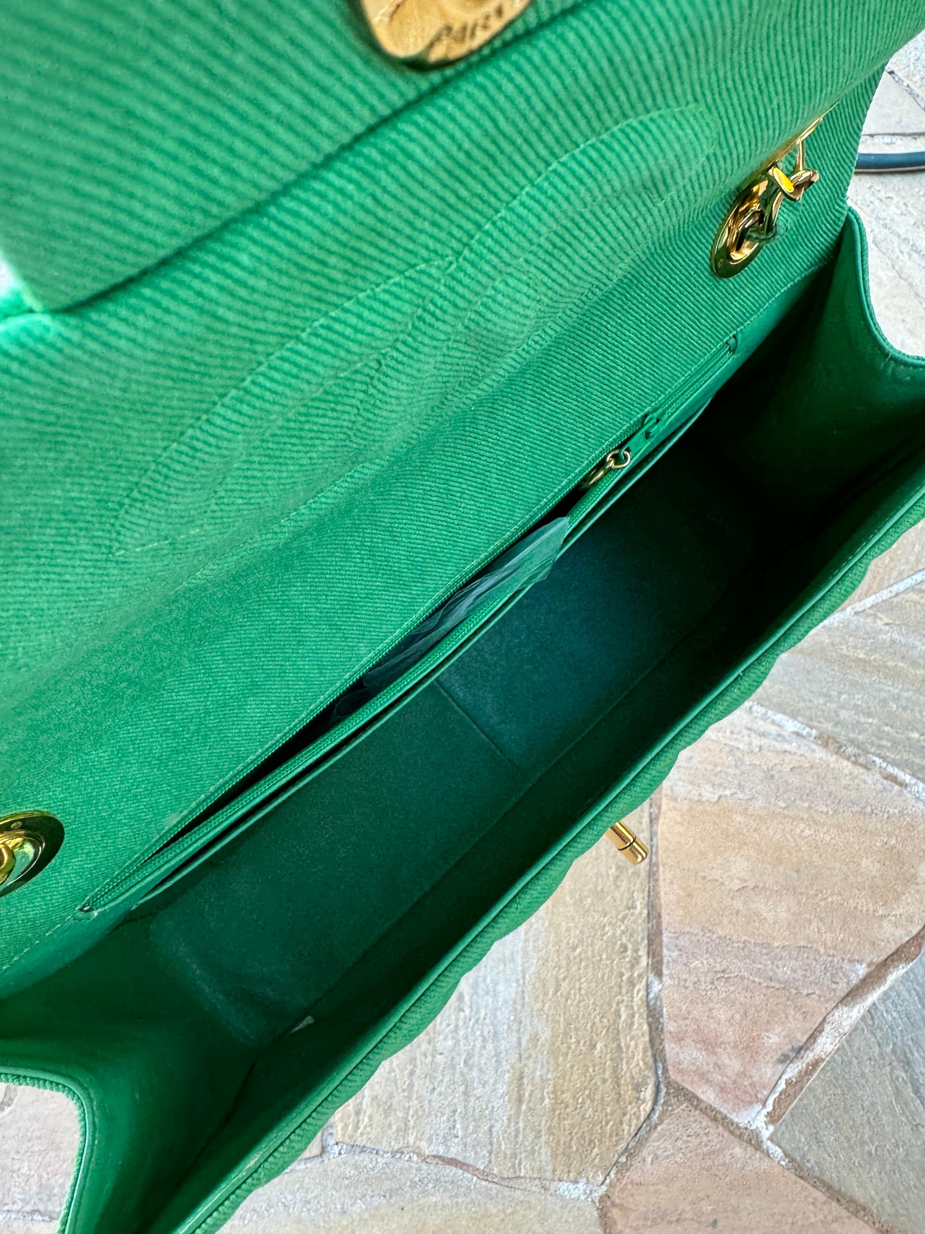 Chanel Vintage Denim Green Maxi Jumbo Single Flap For Sale 9