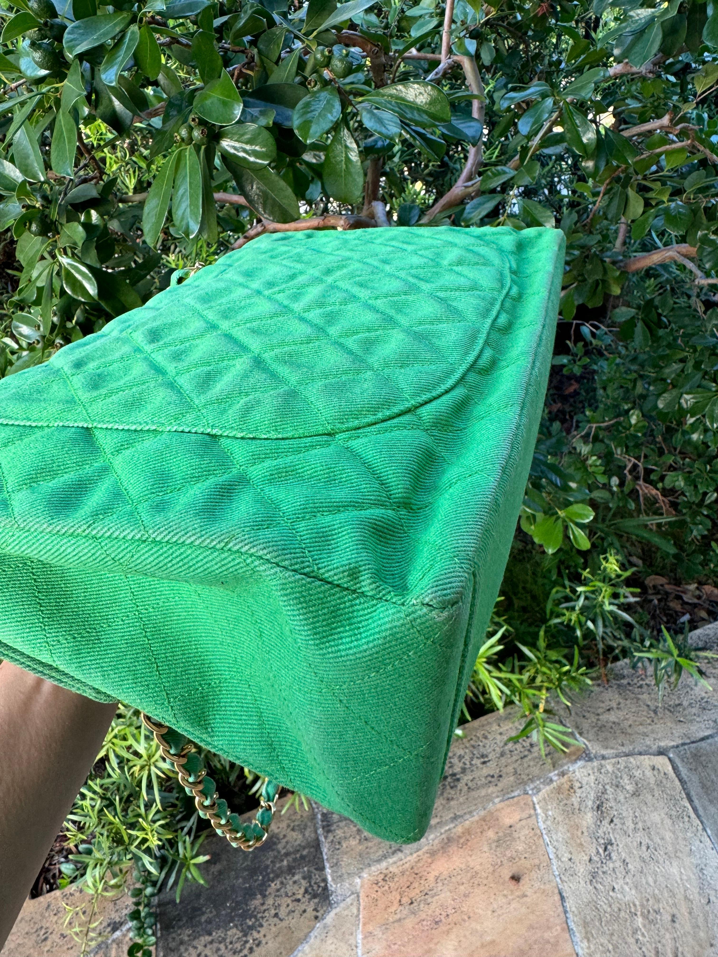 Chanel Vintage Denim Green Maxi Jumbo Single Flap For Sale 5