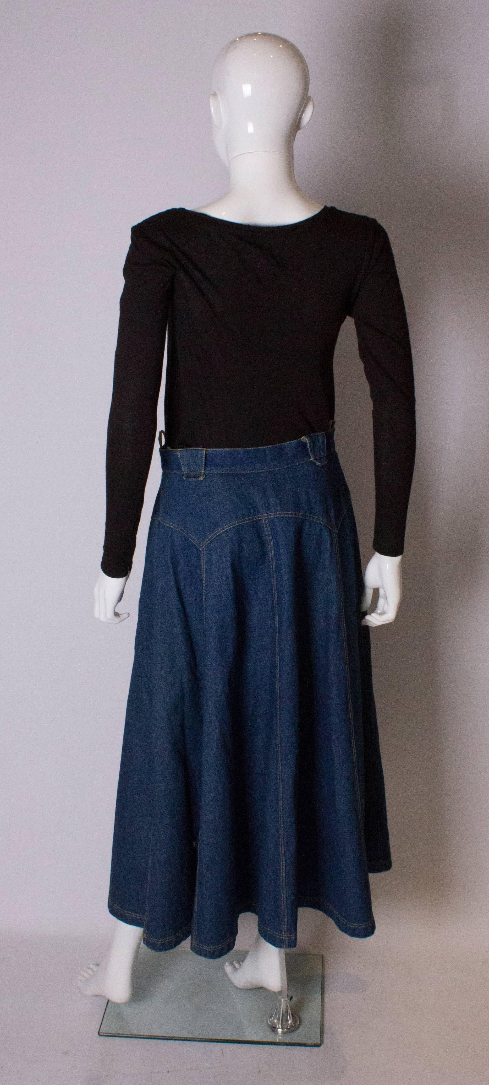 A Vintage 1970s button up a line high waisted mid length Denim Skirt  2