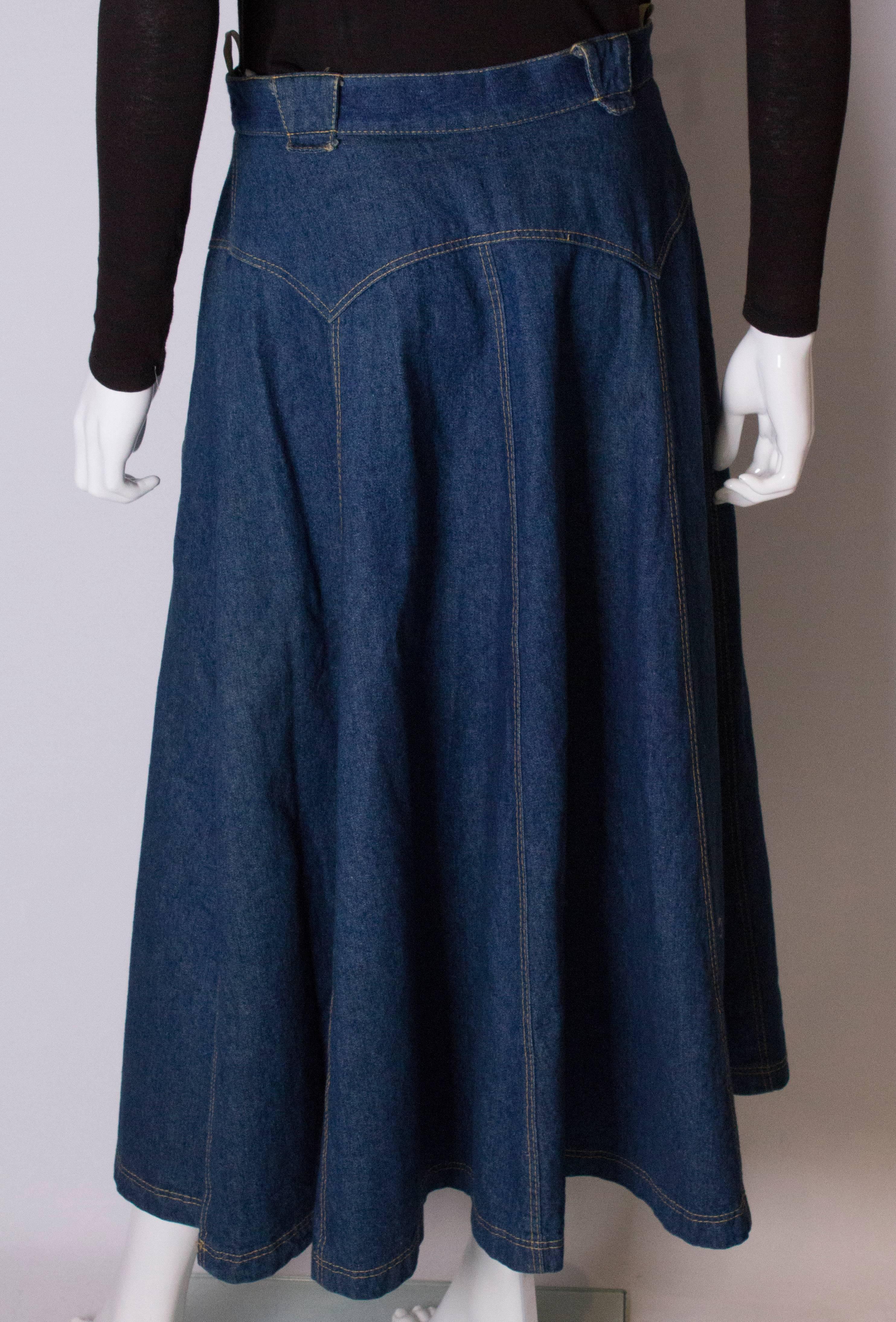 A Vintage 1970s button up a line high waisted mid length Denim Skirt  3
