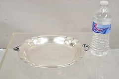 Vintage Denmark Art Nouveau Round Silver Plated Dish with Scrolling Handles