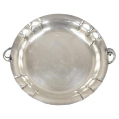 Vintage Denmark Art Nouveau Round Silver Plated Dish with Scrolling Handles