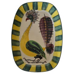 Vintage Denmark Royal Copenhagen Fajance Peacock Bird Pottery Platter Signed BA