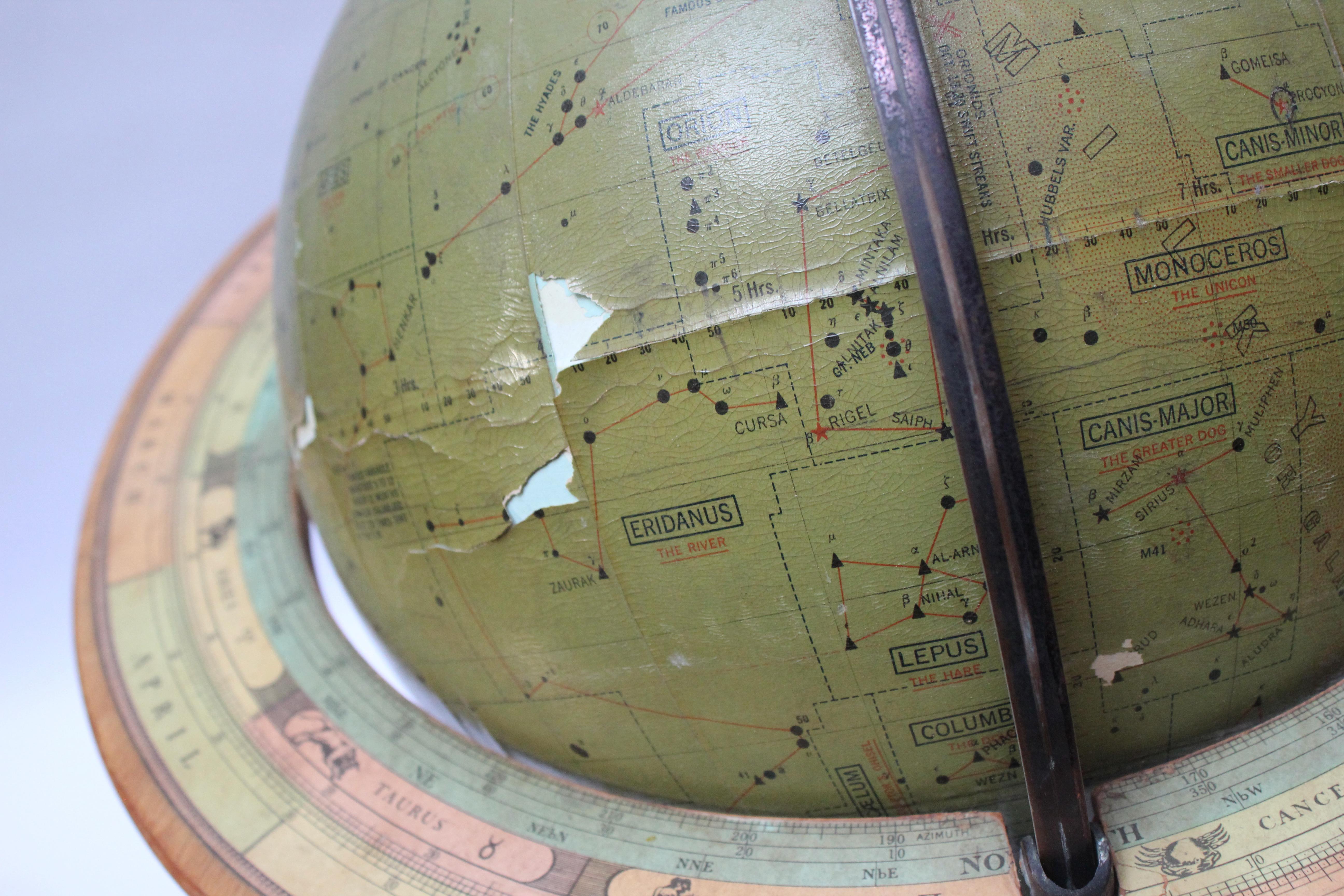 Vintage Dennoyer-Geppert Celestial Globe In Distressed Condition For Sale In Brooklyn, NY