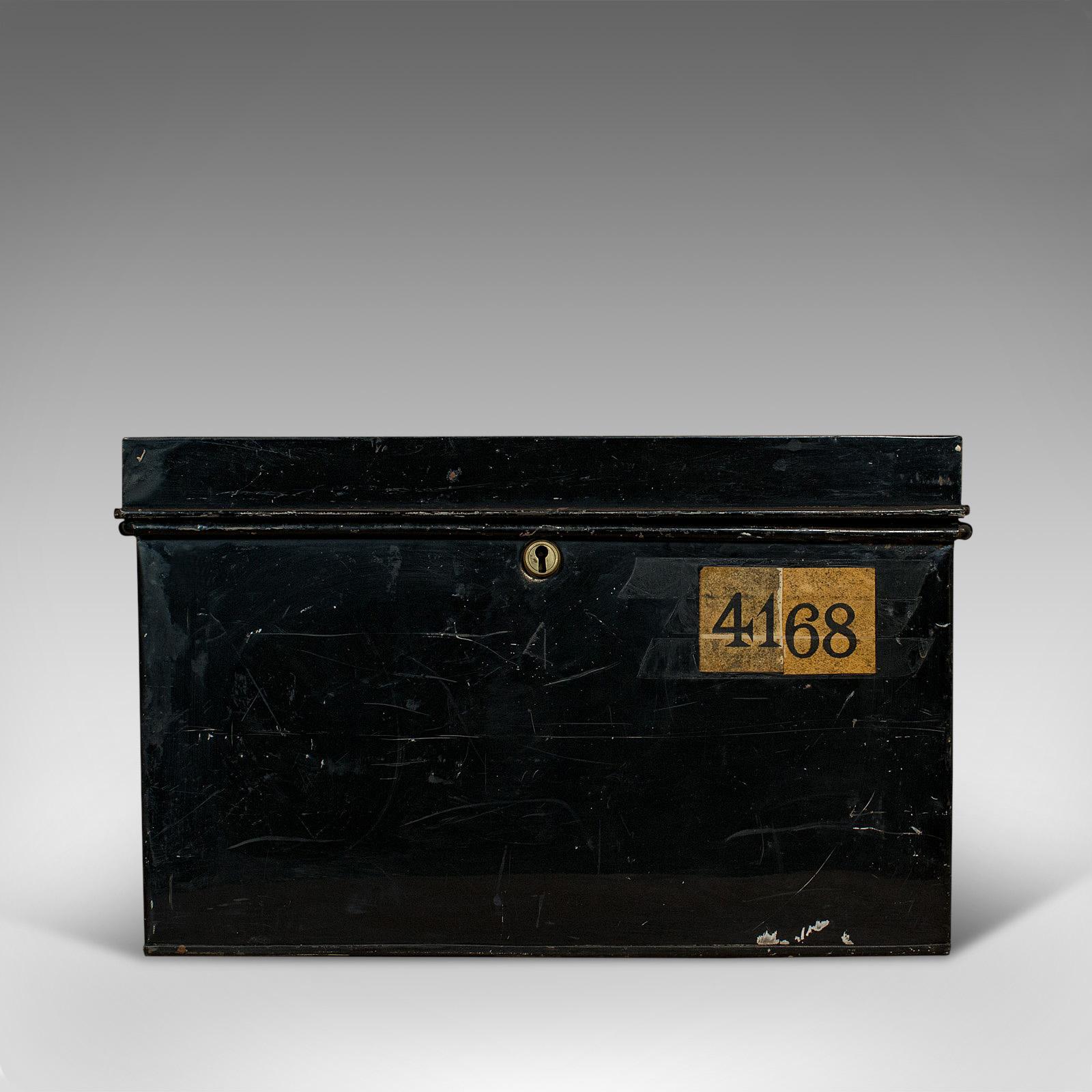 Painted Vintage Deposit Box, English, Metal, Document Chest, 20th Century, circa 1940