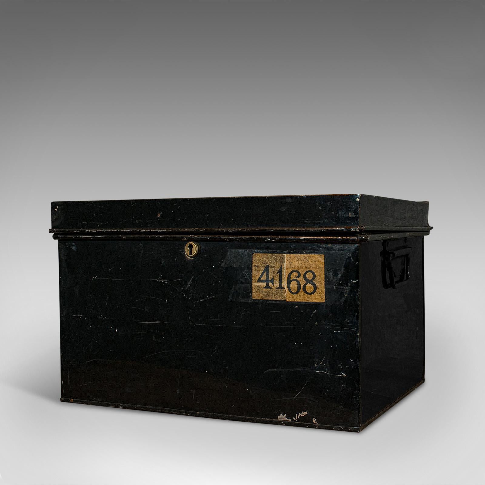 Vintage Deposit Box, English, Metal, Document Chest, 20th Century, circa 1940 In Good Condition In Hele, Devon, GB