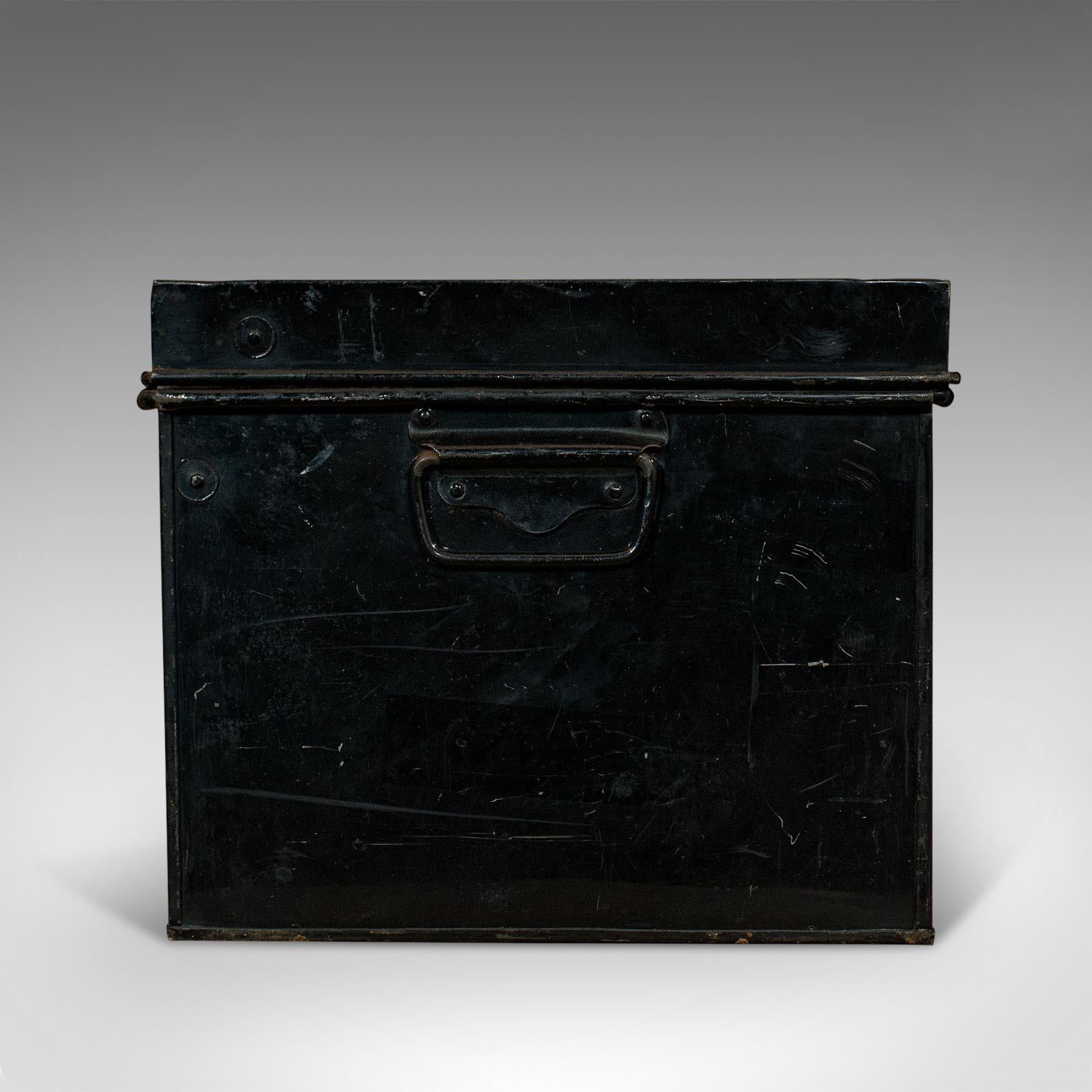 Vintage Deposit Box, English, Metal, Document Chest, 20th Century, circa 1940 1