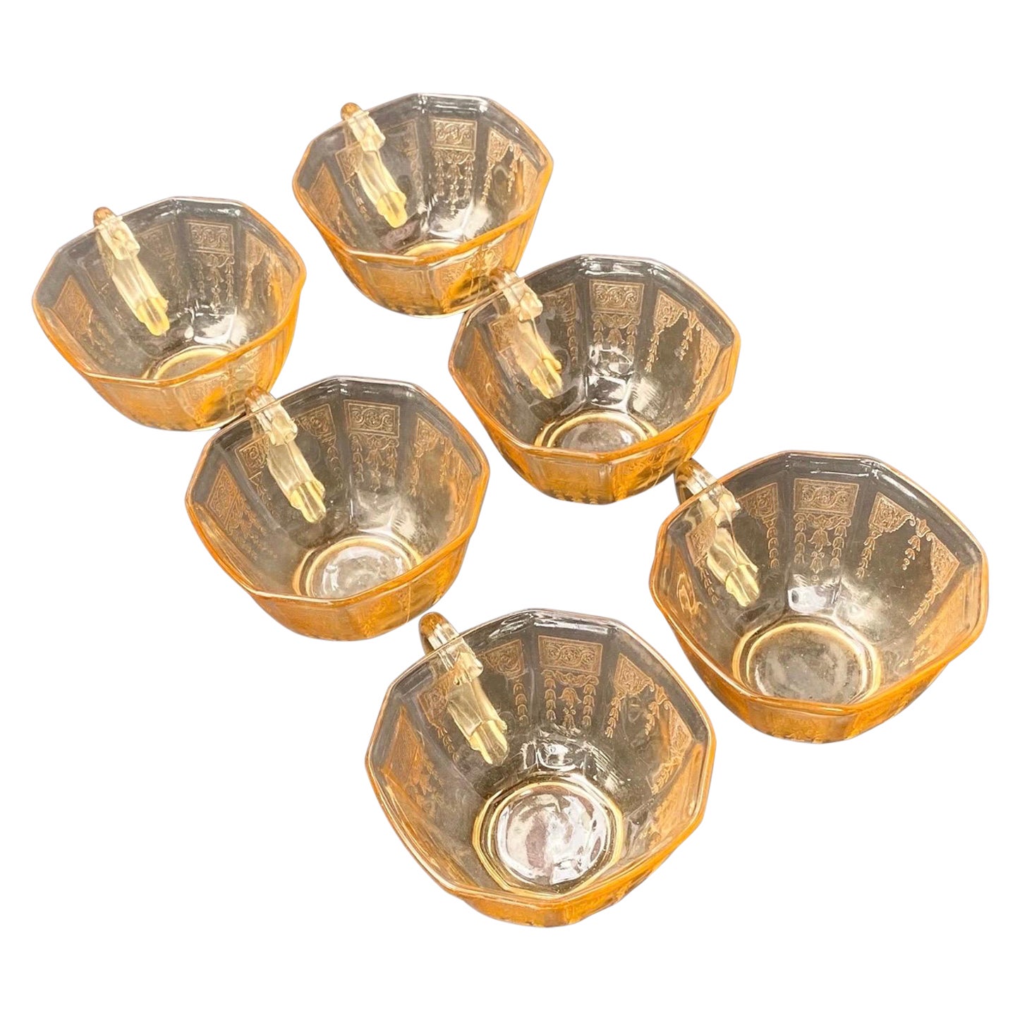 Set aus sechs Anker-Hocking-Topas- Prinzessin-Tasse aus Depressionsglas im Angebot