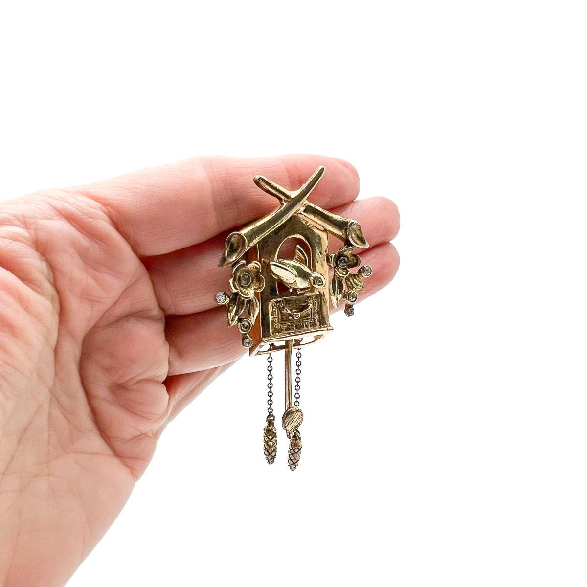 Vintage DeRosa Sterling Cuckoo Clock Brooch 1940s For Sale 2