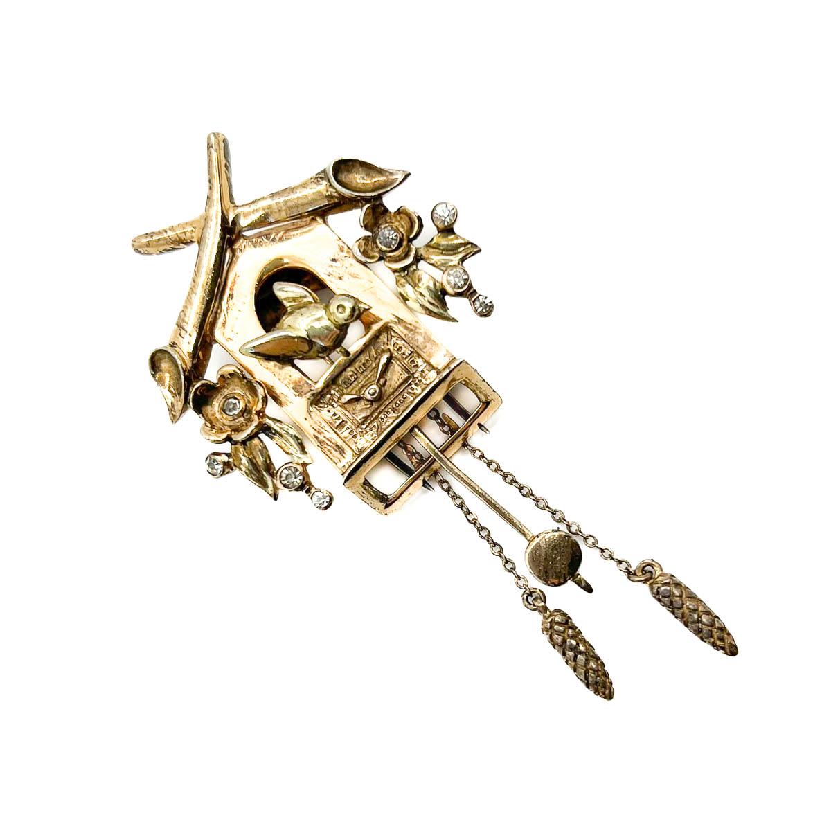 Vintage DeRosa Sterling Cuckoo Clock Brooch 1940s For Sale 1