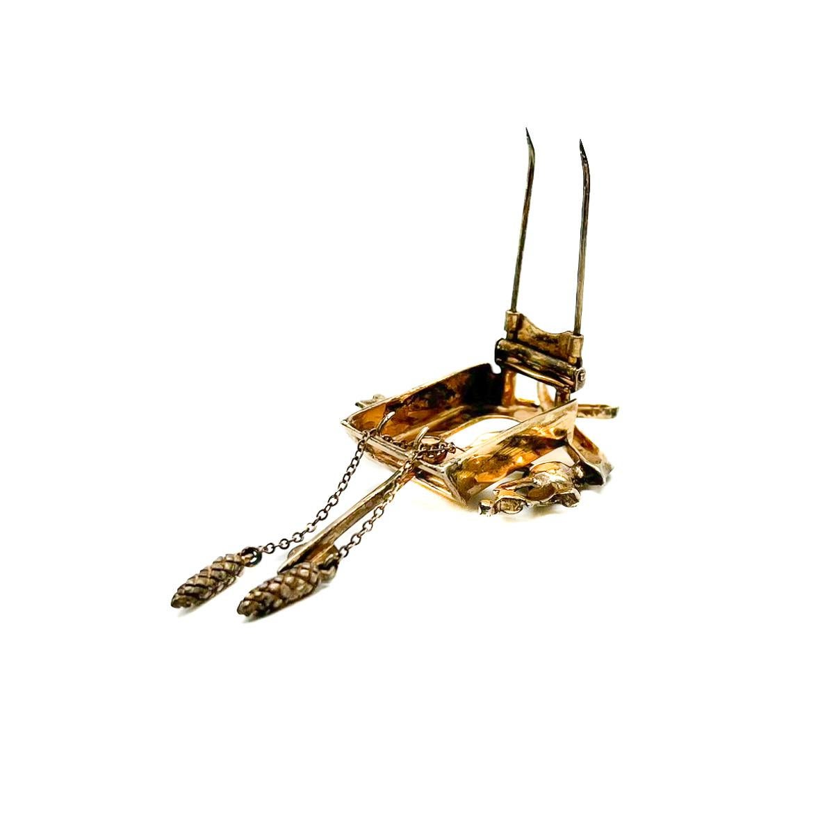 Vintage DeRosa Sterling Cuckoo Clock Brooch 1940s For Sale 3