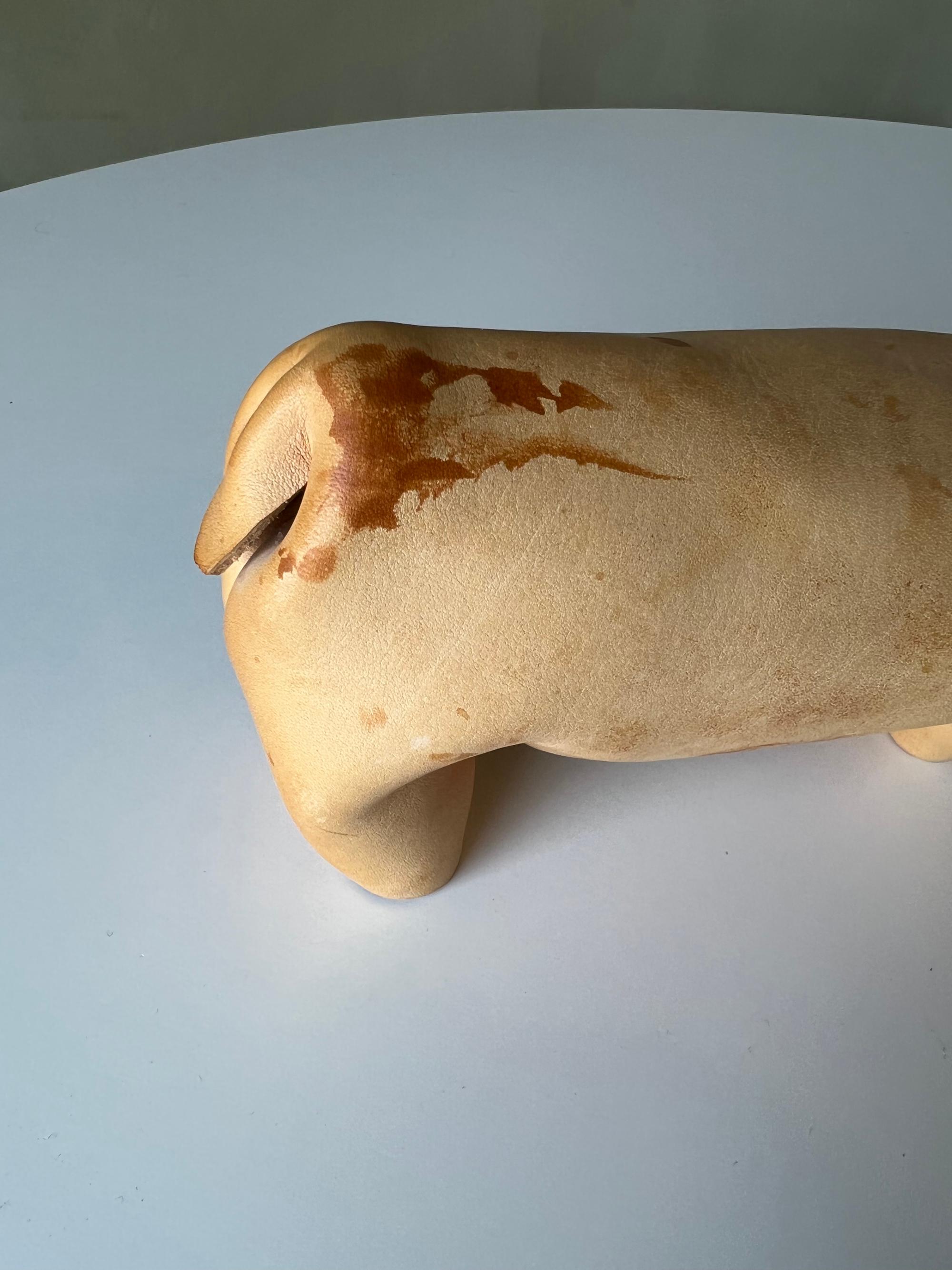 Hand-Crafted Vintage Deru Folded Leather Hippo For Sale