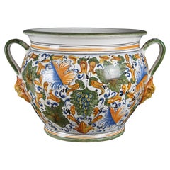 Vintage Deruta Italian Hand Painted Majolica Caffaggiolo Cachepot Jardinière 22"