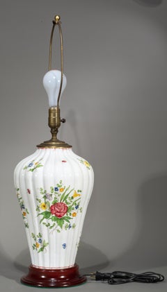 Vintage Deruta Majolica Large Urn Table Lamp, Country Floral Decor 1960s