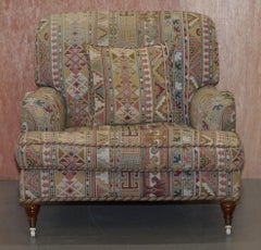Vintage Derwent Hand Made in England Kilim Pattern Howard Armchair with Castors
