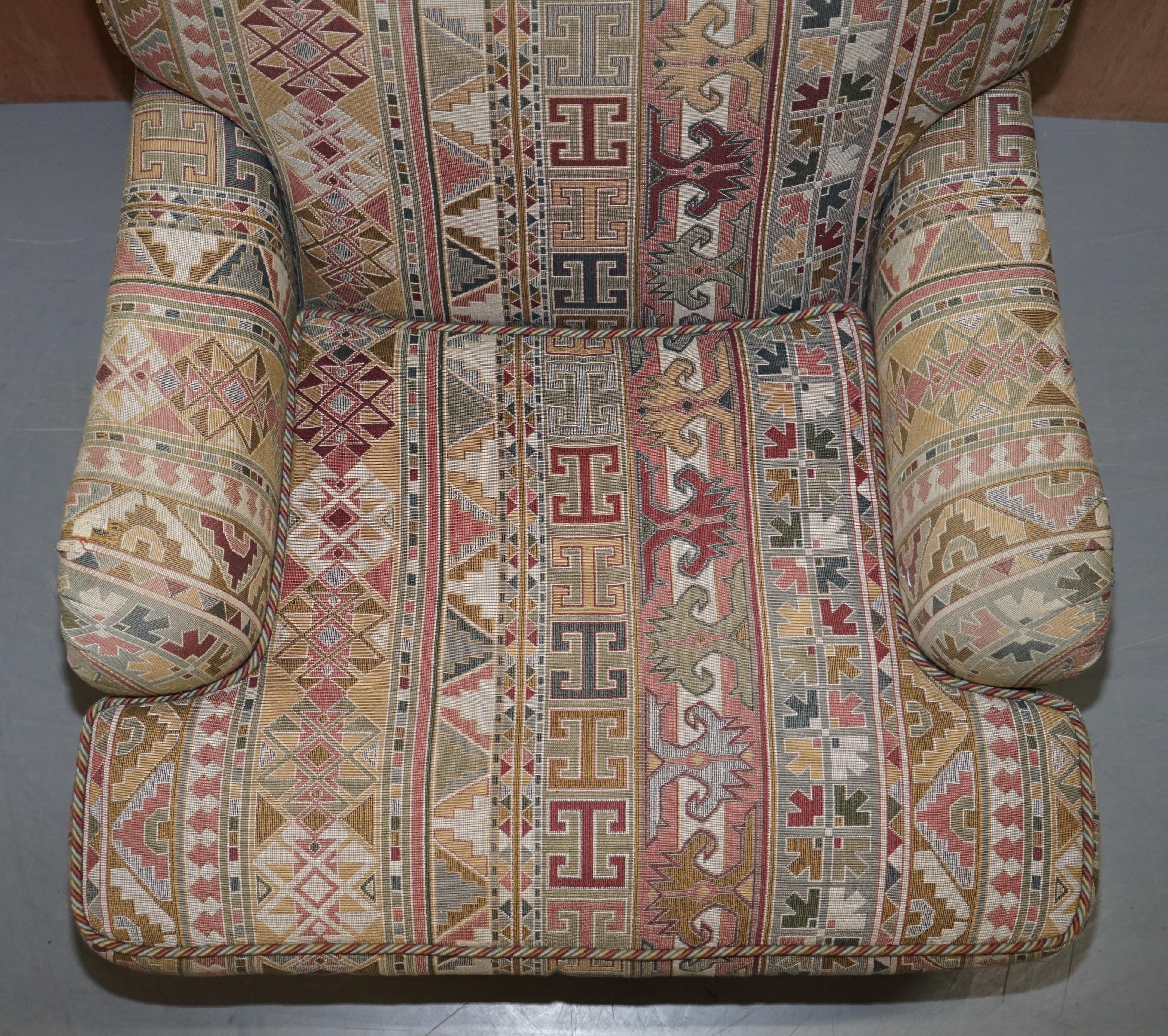 Victorian Vintage Derwent Hand Made in England Kilim Pattern Howard Armchair with Castors
